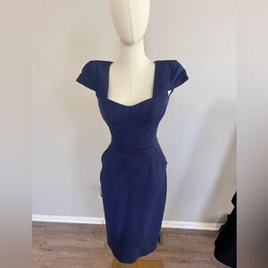 Ports 1961 Navy Sweetheart Sheath Midi Dress